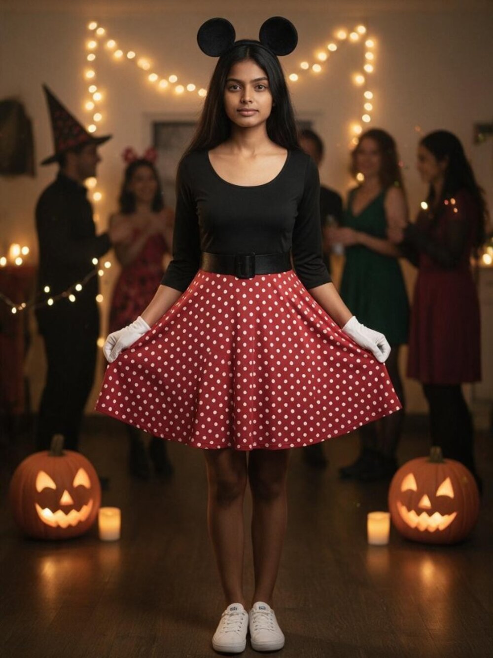Oxiuly Fashion Fit and Flare Dress Sz Medium Red Black Polka Dot